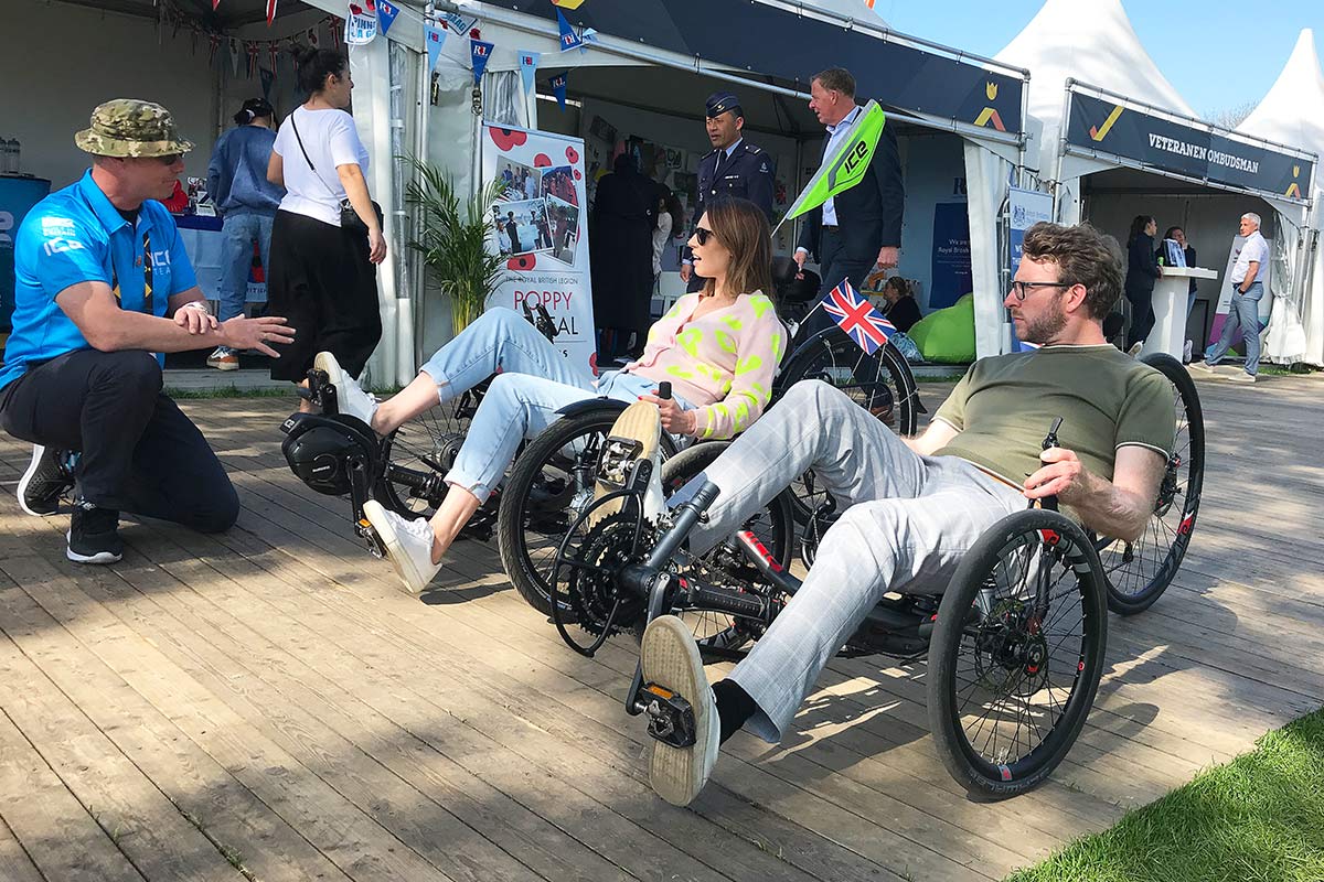Invictus Games ICE Trikes - BBC Presenters JJ Chalmers and Alex Jones riding Recumbent ICE Trikes